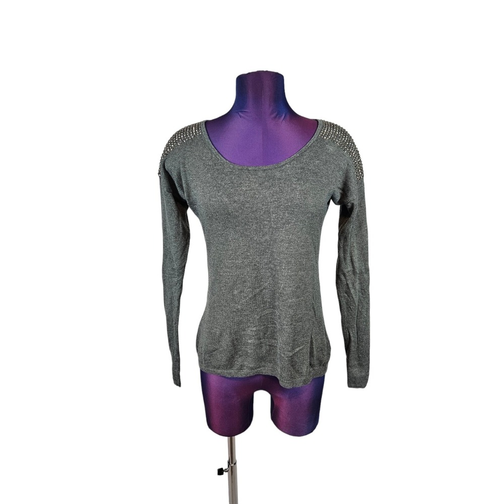 Express Dark Gray Rhinestone Studded Shoulder Sweater Size Medium Women's M29